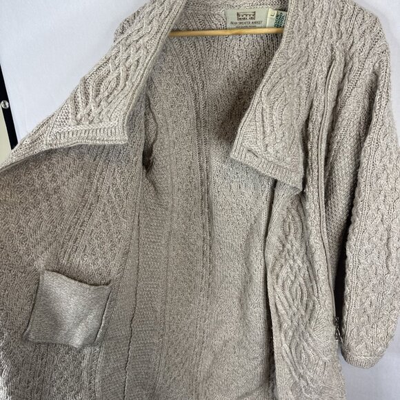 Aran Sweater Market Irish Wool Cardigan Women’s L Cable Knit Zip - Picture 11 of 11